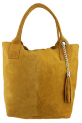 Girly Handbags Womens Open Top Real Italian Suede Shoulder Bag - Tan